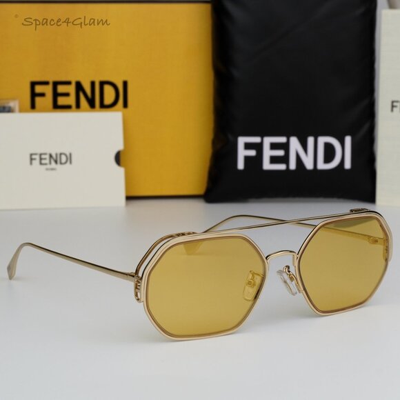 BRAND NEW Fendi FE40039U 10L Gold Yellow Mirror Unisex Geometric Sunglasses - Picture 1 of 15